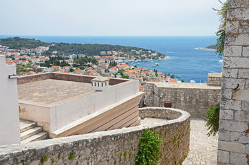 Hvar city and port seen from the Spanish Fortress.