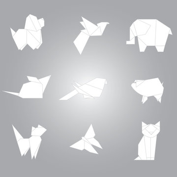 Origami animals vector set from paper