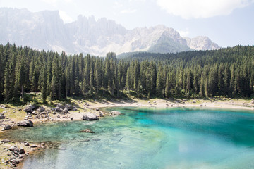 Naklejka na ściany i meble Karersee / Lago di Carezza in the Dolomites in South Tyrol, Italy