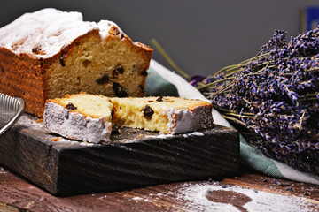 Fruitcake on a cutting board