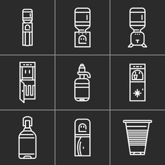 White simple line icons for water coolers