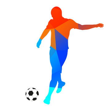 Abstract soccer player kicking the ball