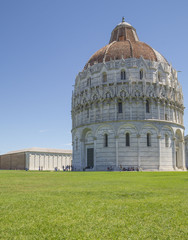 Piazza dei Miracoli complex with the  Pisa Baptistry  in front.