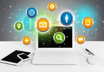 Laptop, screen, market.