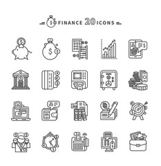 Set of Outline Finance Icons on White Background