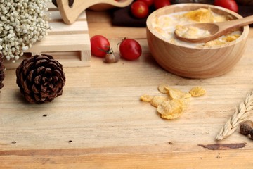 corn flake and milk with fresh cherry tomatoes.