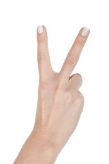 Woman hand shows two fingers
