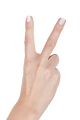 Woman hand shows two fingers
