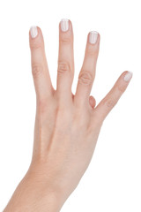 Obraz na płótnie Canvas Woman hand shows four finger