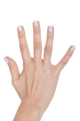 Woman hand shows five fingers