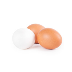 Three eggs on white background