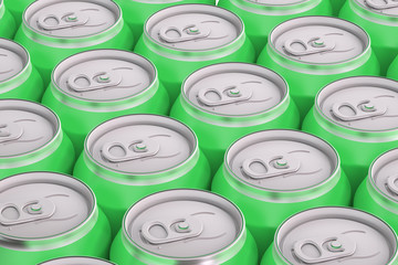 green drink metallic cans, top view