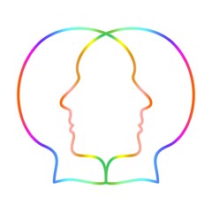 Two colorful overlapping faces on a white background