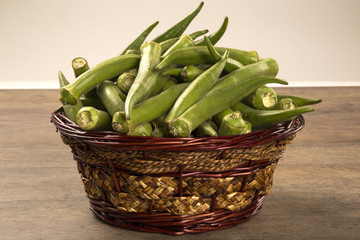 okra on wooden background