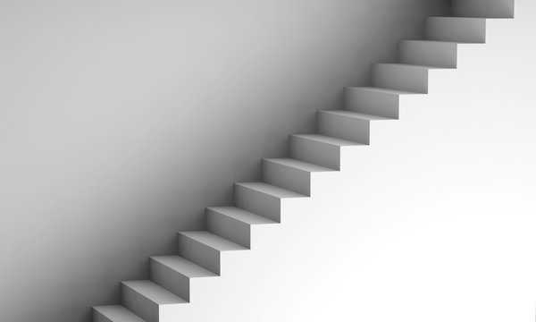 White stairway on the wall, 3d interior background