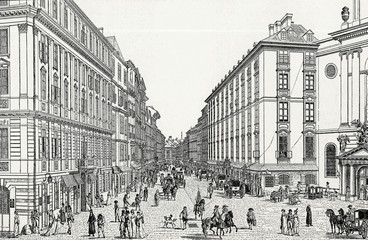 Wien, Kohlmarkt im 18. Jh., Kupferstichvorlage