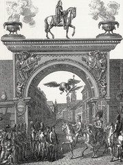 Kaiser Franz I. zieht in Wien ein im Juni 1814, Kupferstichvorlage - obrazy, fototapety, plakaty