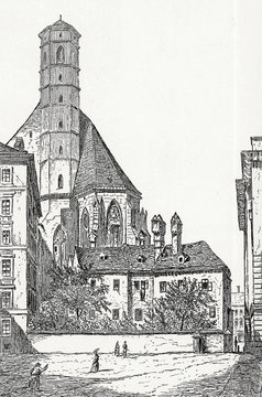 Wien, Minoritenkirche und Haus zum Fasan, Kupferstichvorlage