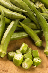 okra on wooden background