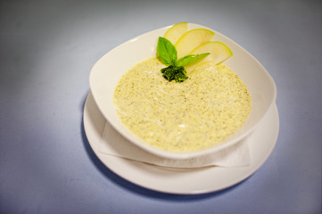 original cream soup with apple  isolated on white background