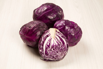 red cabbage on a wood