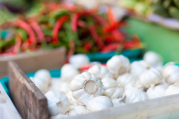 Fototapeta na wymiar Pepper, onion and garlic in market