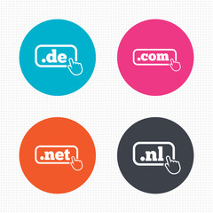 Top-level domains signs. De, Com, Net and Nl.