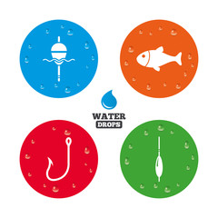 Fishing icons. Fish with fishermen hook symbol.