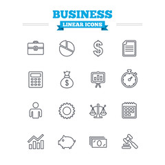 Business linear icons set. Thin outline signs. Vector