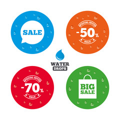 Sale speech bubble icon. Big sale shopping bag.