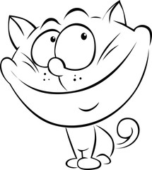 funny cat smiling cartoon black outline - vector