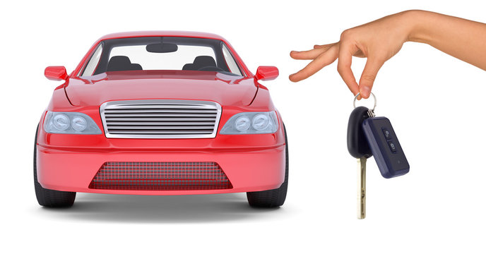 Hand holding keys and red car
