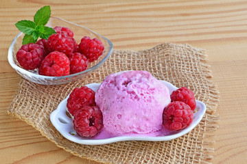 Icecream with raspberries