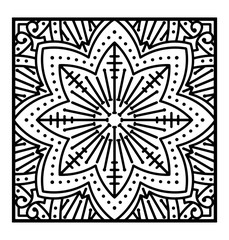 Abstract vector square lace design in mono line style - backgrou