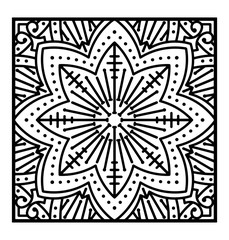 Abstract vector square lace design in mono line style - backgrou