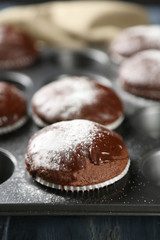 Composition with tasty homemade chocolate muffins