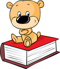 teddy bear sitting on book isolated on white - vector
