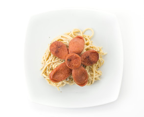 spaghetti cream sauce with sausage