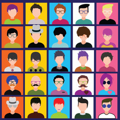 Set of stylish avatars of girls and guys in flat design (Vector illustration)