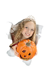 Breakthrough beautiful princess holding a pumpkin.