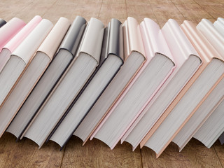 Empty color book mockup template on wood background
