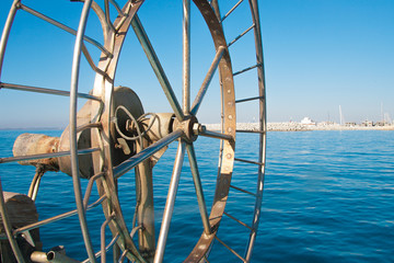 Fishing on boat in sea