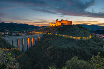 View of the medieval castle Albornoz, and the town of Spoleto in - 87547125