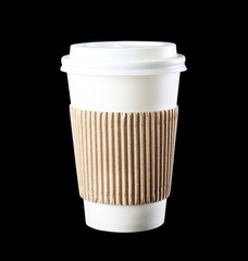 Paper cup on black background