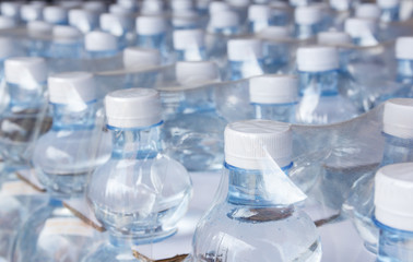 Water bottles in plastic wrap