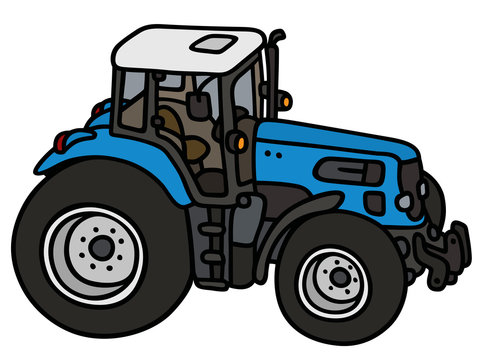 Blue tractor / hand drawing, not a real type