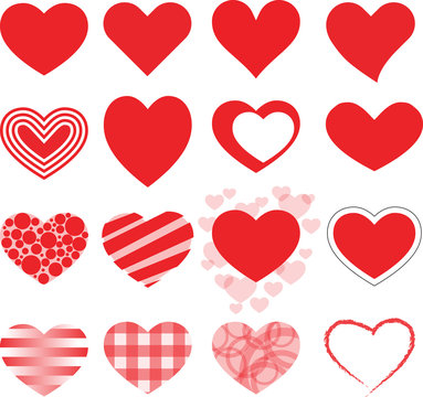 Set of red heart icons.