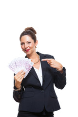 Happy Businesswoman Holding 500 Euro Banknotes