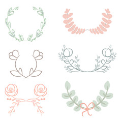 Vector collection of laurels, floral elements and banners