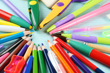 Fototapeta premium School stationery close-up background